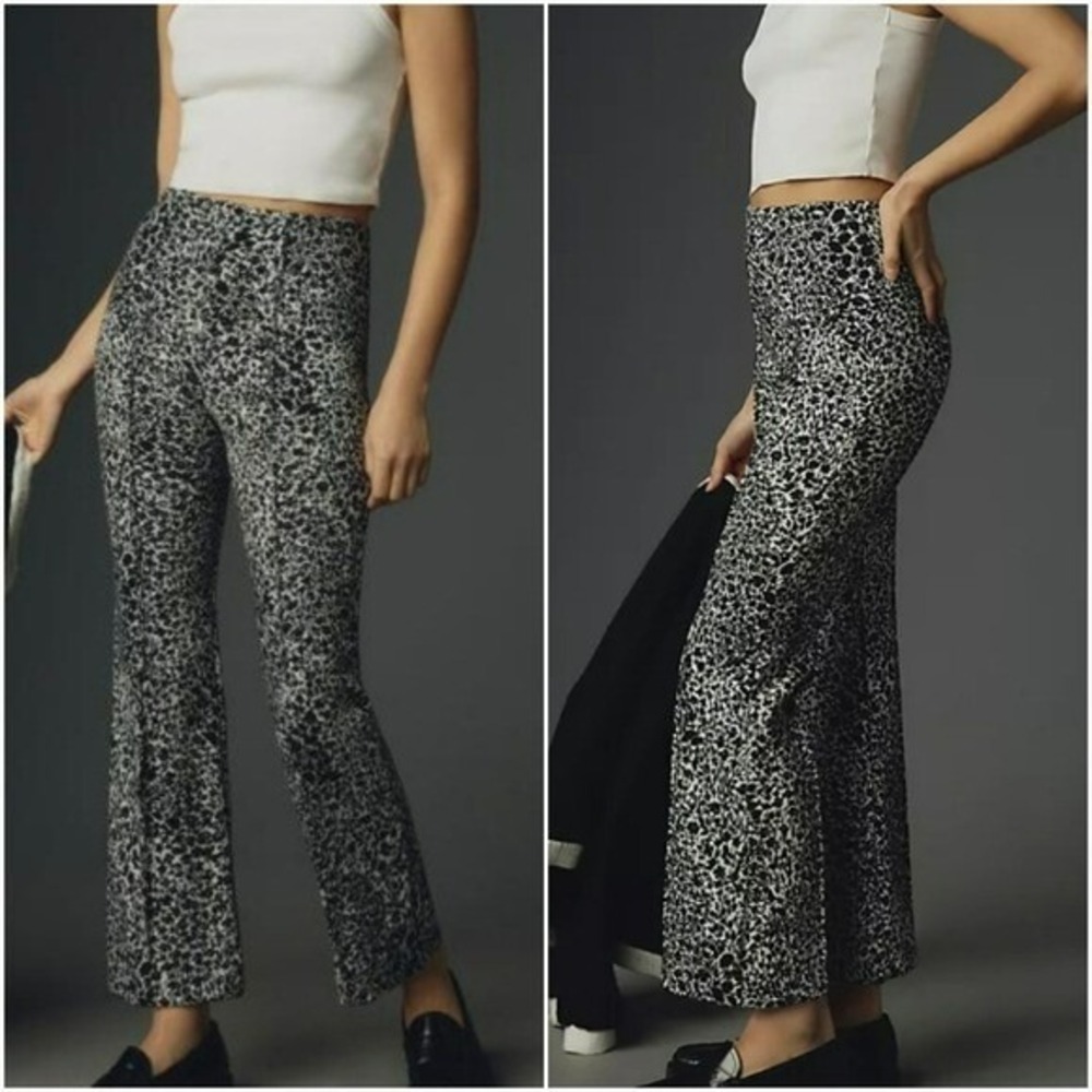 Anthropologie NEW Margot Kick Flare Cropped Black Ditsy Floral Pants SZ Medium